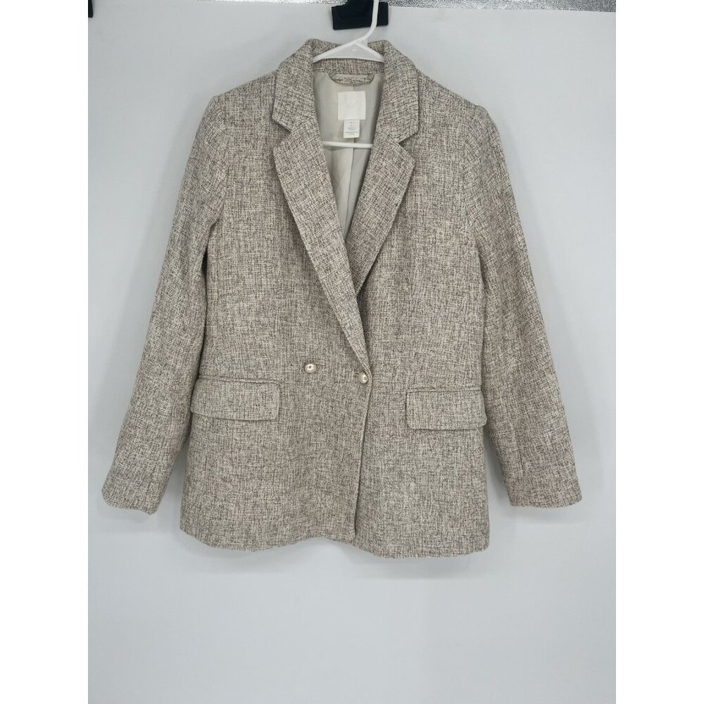H&M Blazer Tweed Jacket Tan and Cream  Size S‎